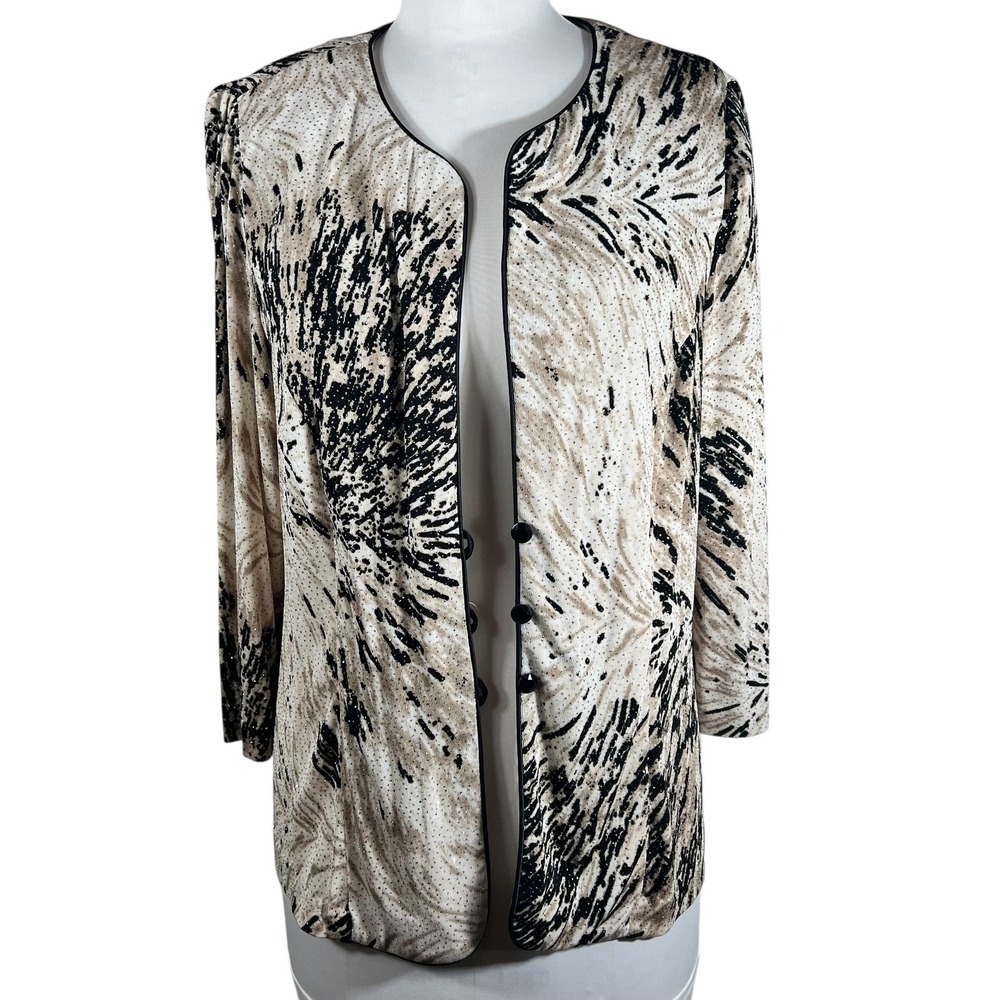 Women's Abstract Print‎ Blazer Jacket 3/4 Open Front Sparkle Accent 2XL